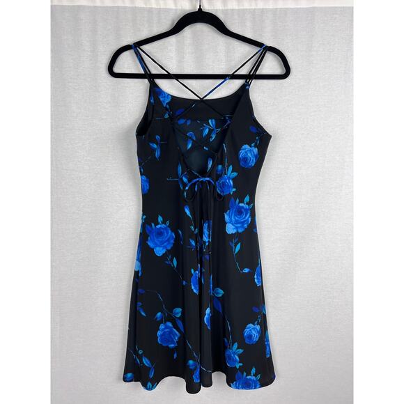 Vintage Fashion Bug Dress Y2K Slip Mini Dark Floral Lace Up Whimsigoth Going Out - Picture 2 of 6